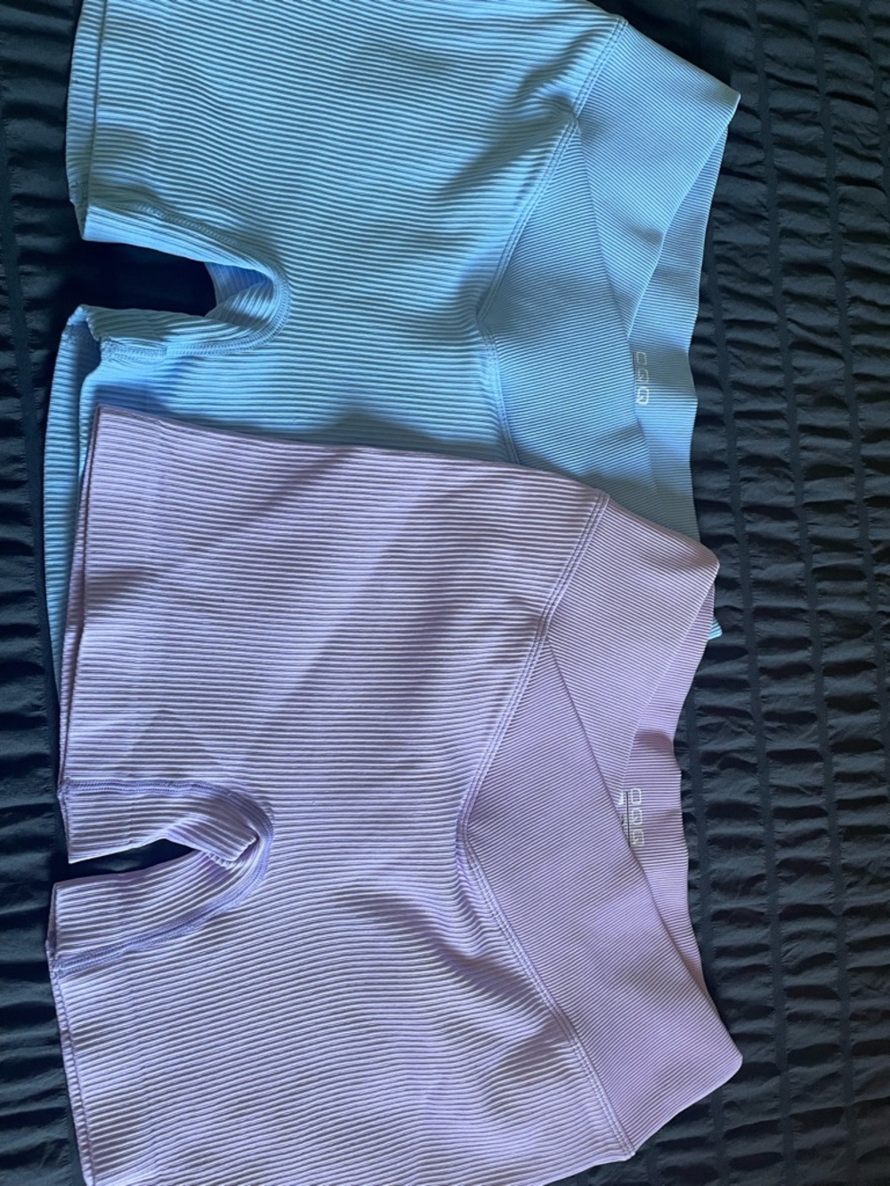 Ribbed High-Waist Athletic Shorts — Lavender and Light Blue, Black